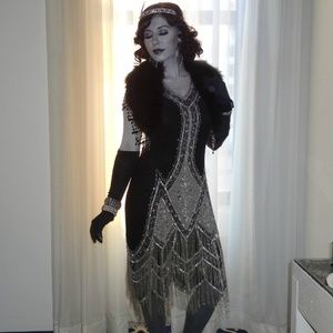 1920s Gatsby Black & White Flapper Dress Halloween